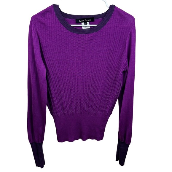 Lida Baday Italy Sweater Cardigan Set XL Designer Wool Silk Cashmere Purple Flaw - Picture 9 of 16